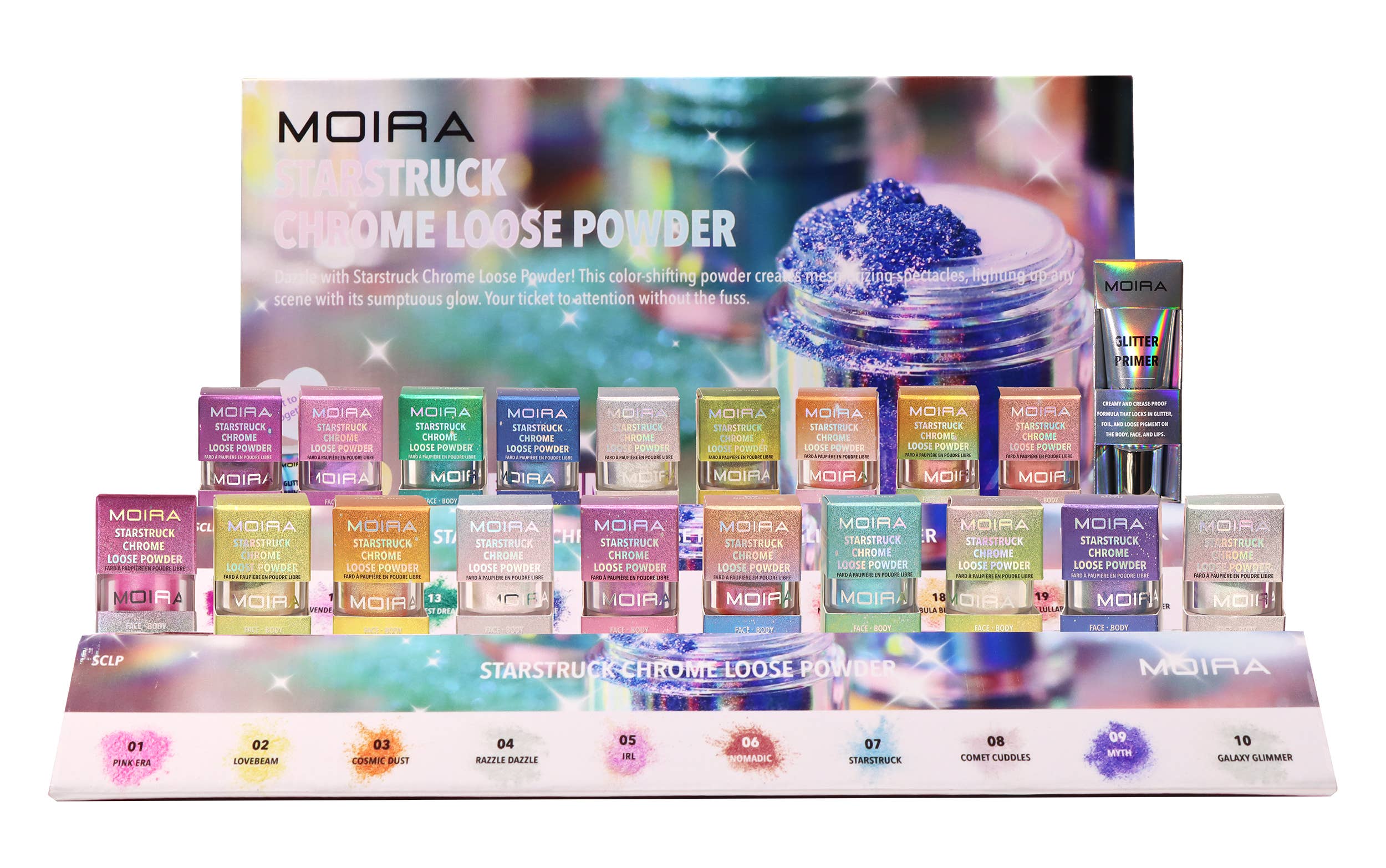 Moira Cosmetics - Wholesale Body Glitter/Shimmer - Moira Makeup Display Starstruck Chrome Loose Powder 60pc0