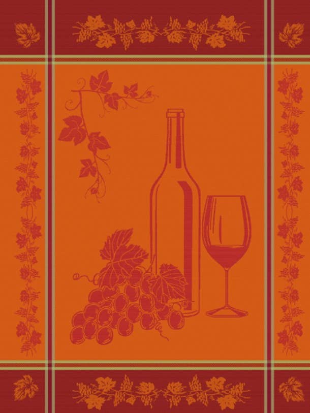 Provence "In Vino" Tea Towel - Burgundy Orange for wholesale by Mierco European Linens