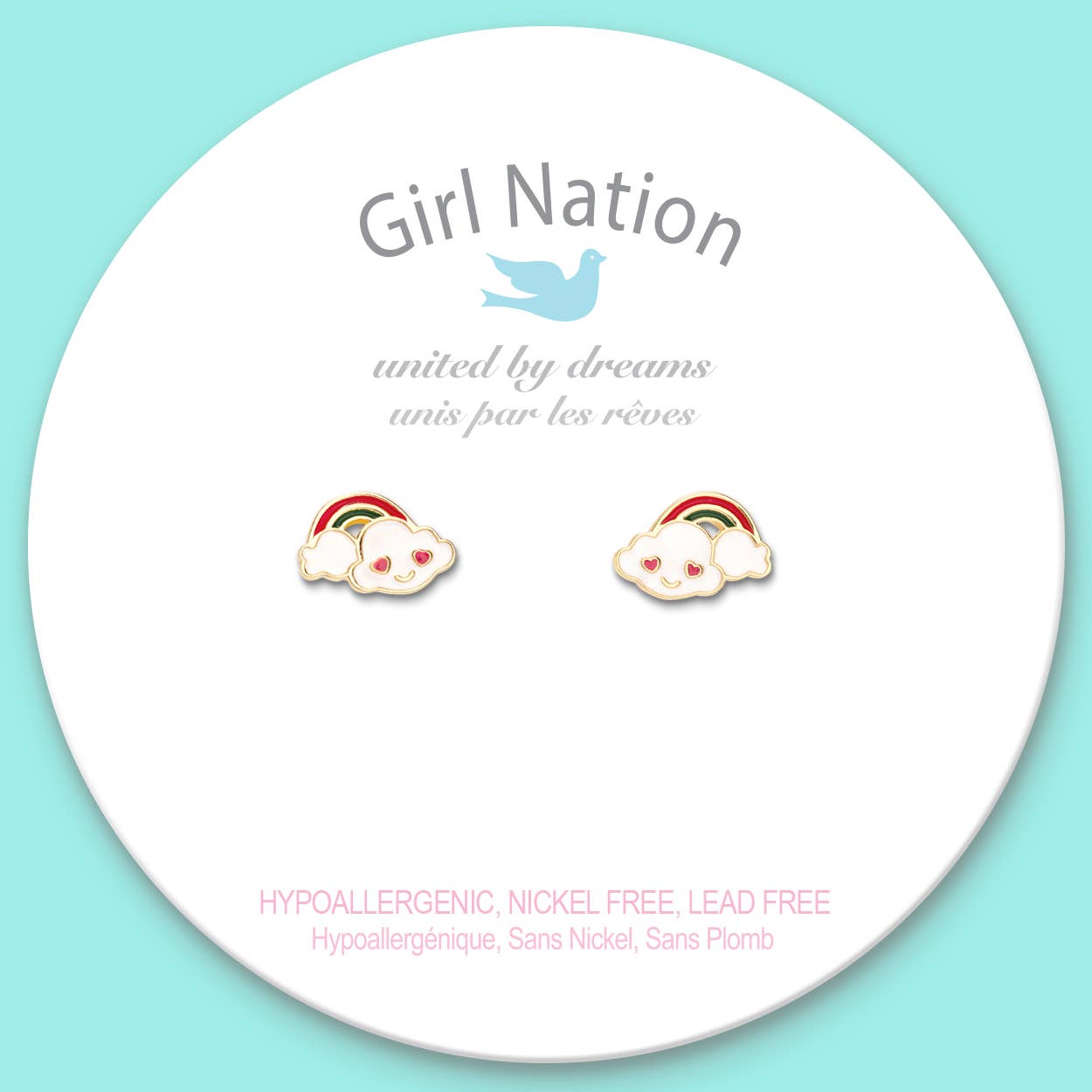 Girl Nation - Wholesale Earrings - Kids - Cloud Loves Rainbow | Cutie Stud Earrings for Girls2