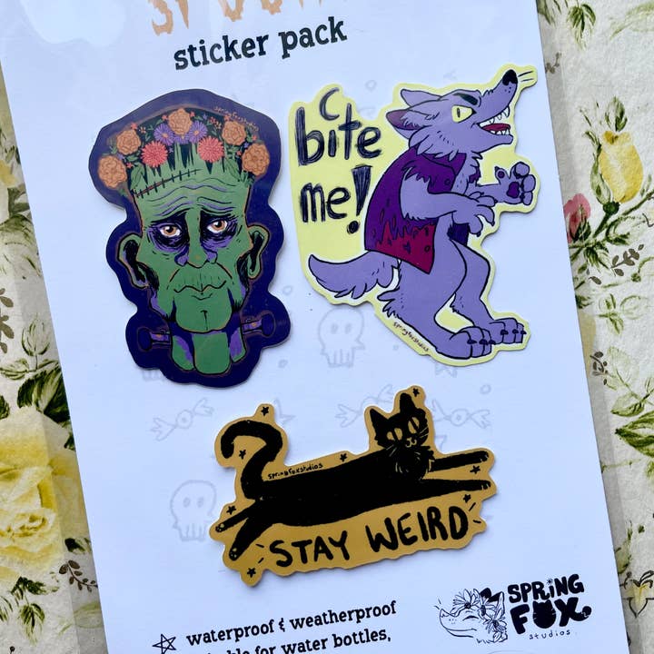 Spring Fox Studios - Wholesale Sticker - Spooky Sticker Pack - vinyl waterproof stickers 3 pack