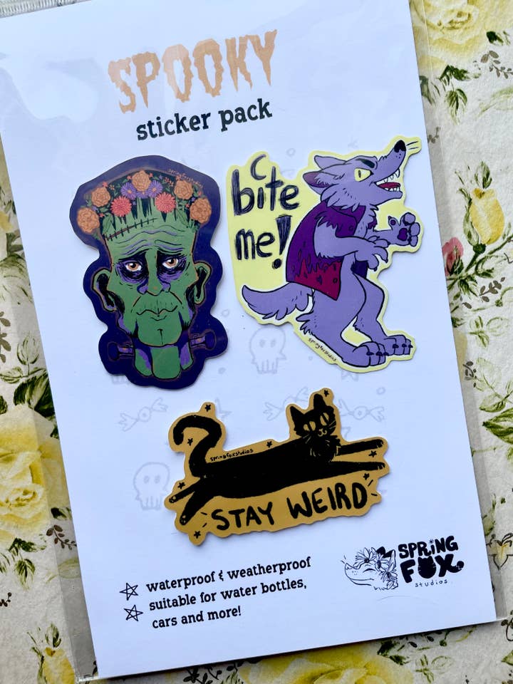 Spooky Sticker Pack - vinyl waterproof stickers 3 pack for wholesale by Spring Fox Studios