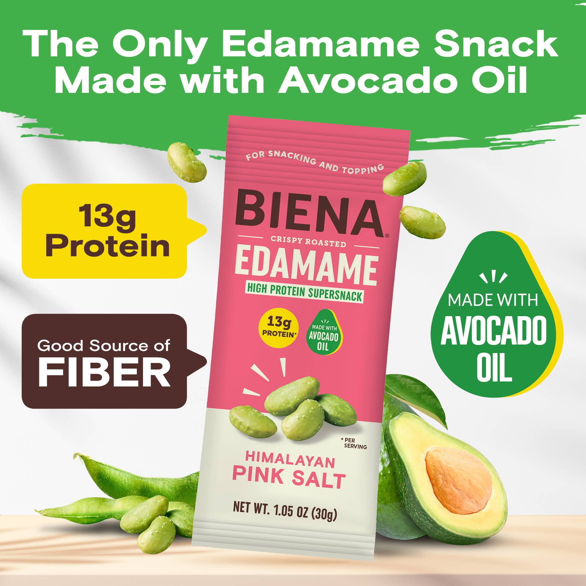 Biena Snacks - Wholesale Nuts - Himalayan Pink Salt Edamame 1.05oz (40ct Case)1