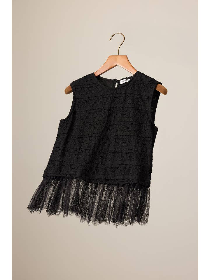 Siyah Black Sleeveless Lace Hem Blouse for wholesale on Faire2