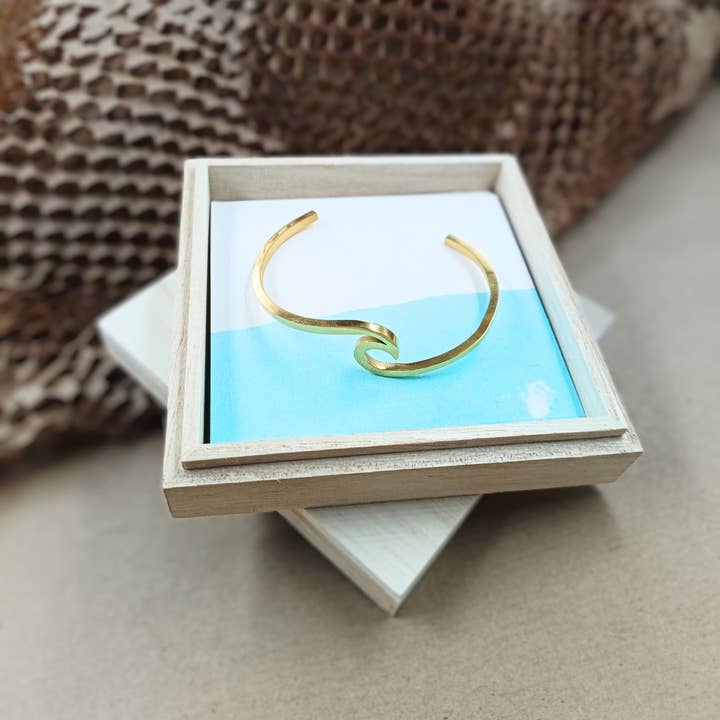 Gold-Plated Stainless Steel Wave Bangle for wholesale by Yemaya Collections