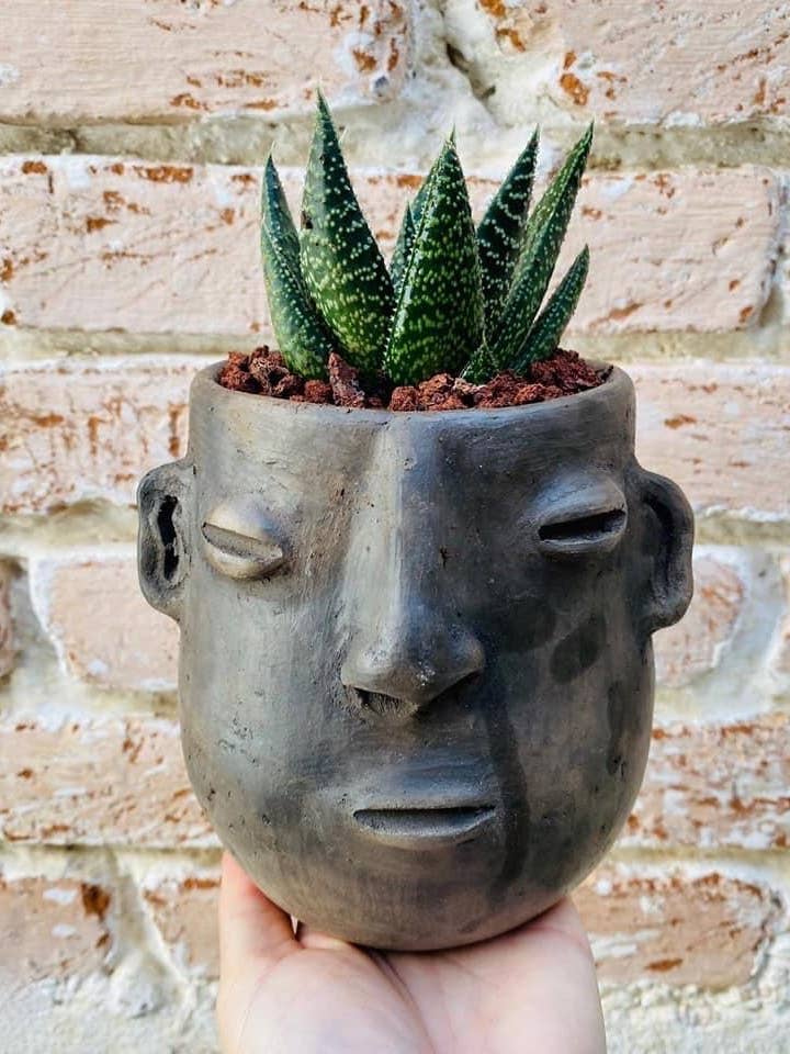 Handmade Clay Face Pot for wholesale by Hilo de Amor LLC
