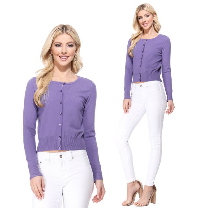 Long Sleeve Crewneck Cropped Cardigan Sweater MK5502 for wholesale by Mak