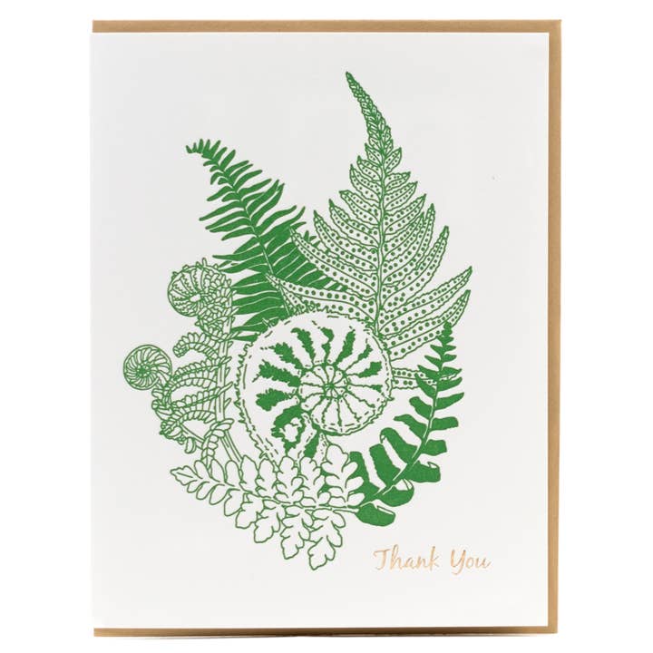 Thank you Forest Foraging Series - Fern for wholesale by Porchlight Press Letterpress
