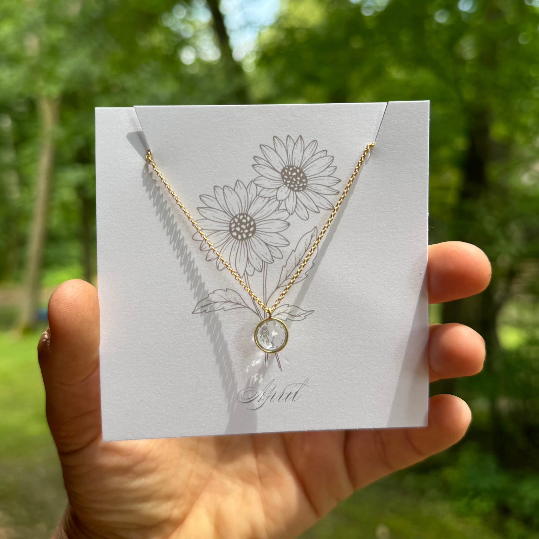 Seeds - Wholesale Pendant/Charm Necklace - Birthstone Matte Gold Chain Necklace | Birth Flower Cards3