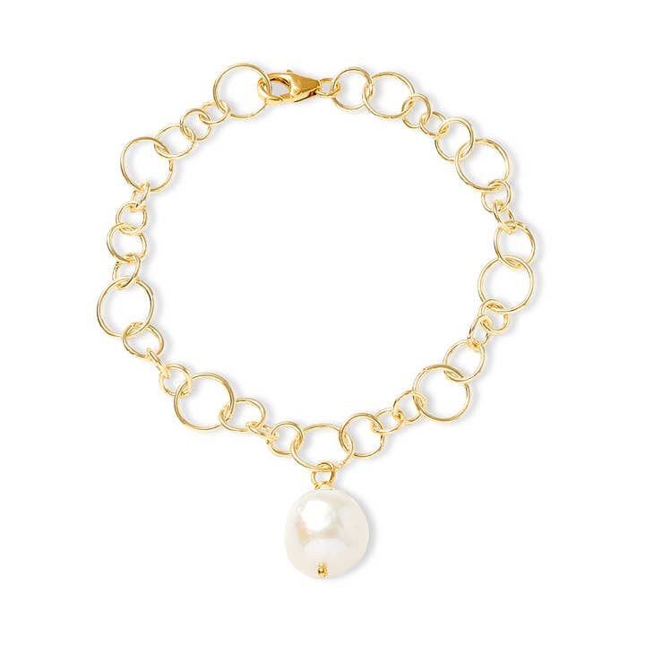 Bracciale con catena placcata in oro e goccia di perla d'acqua dolce coltivata per la vendita all'ingrosso da parte di Pearls of the Orient