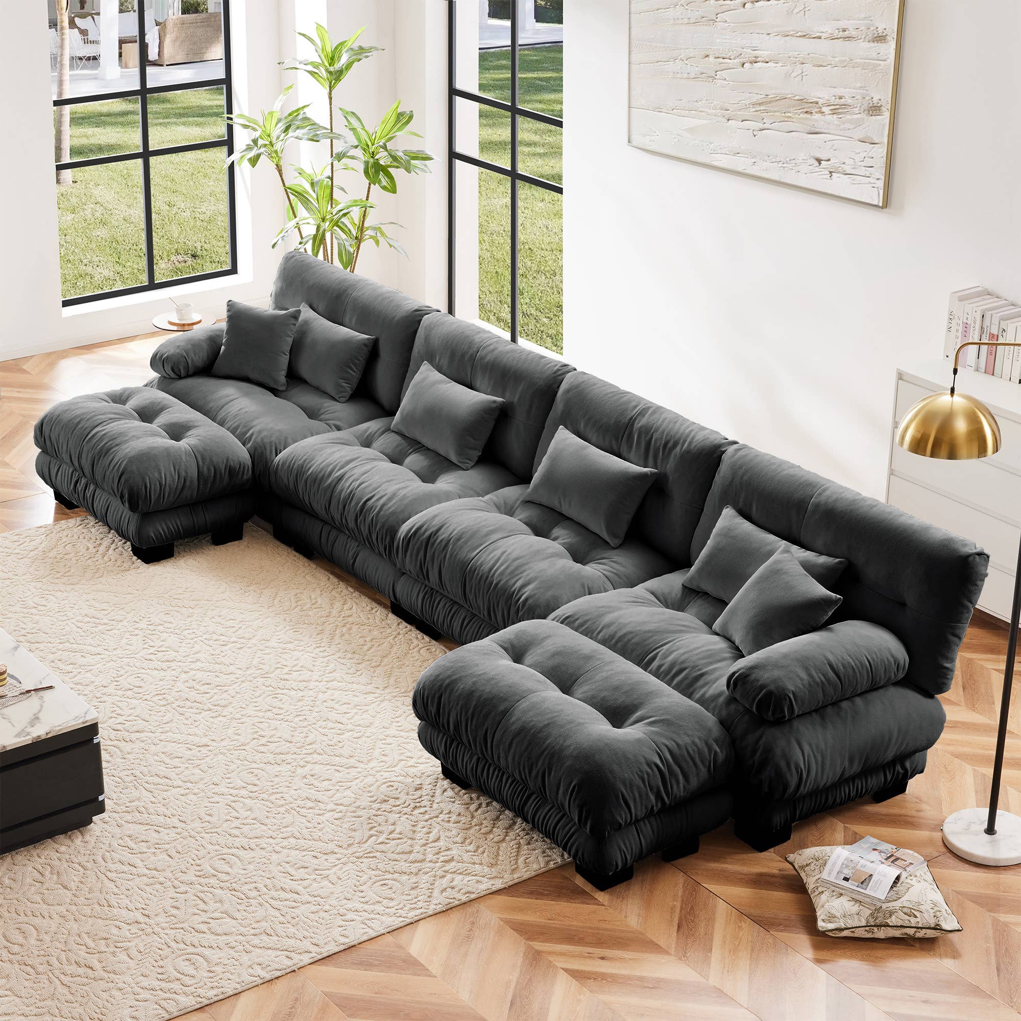 39F Inc. - Wholesale Sofa - Modular U-Shaped 4-Seat Green Chenille Sectional Sofa3