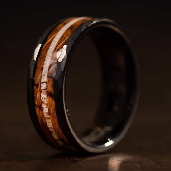 Banda de Casamento Preta com Inlay em Madeira, Anel de Veado por atacado de AxBands