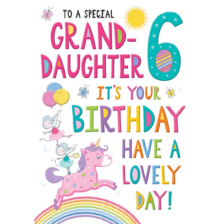 Piccadilly Greetings - Wholesale Birthday Card - Juvenile Birthday Card, Age 6 Granddaug, Unicorn & Friends