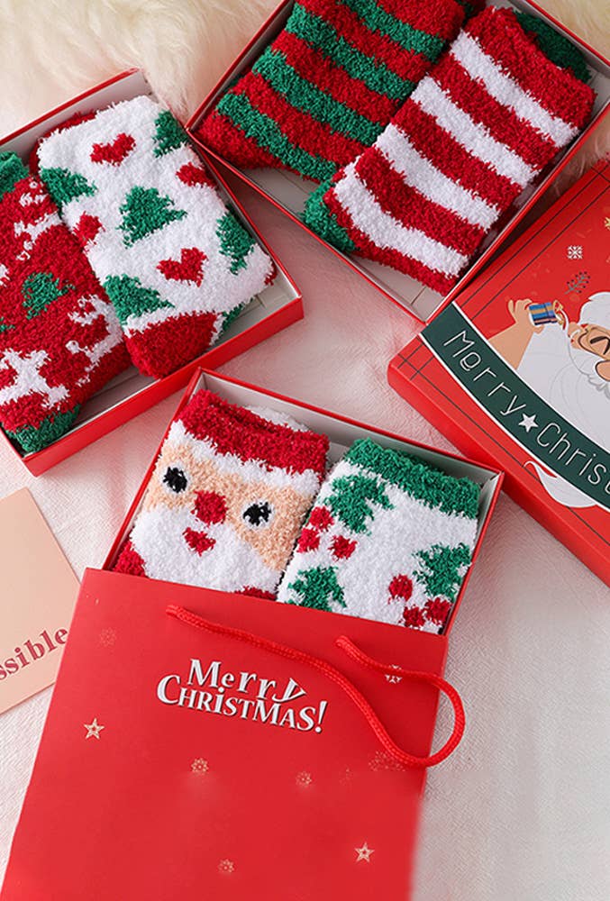 UNISHE - Wholesale Socks - Women's - Christmas Coral Fleece Mid Calf Socks ZK2803