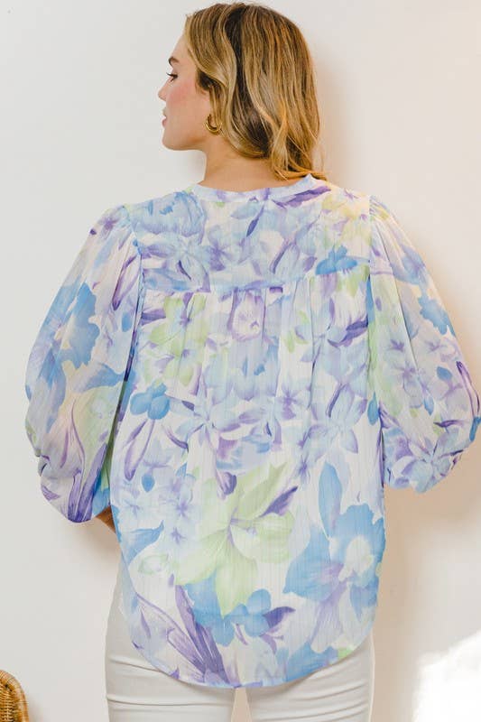 Oddi - Vente Chemisier – femme - Blouse boutonnée à col rayé fleuri1