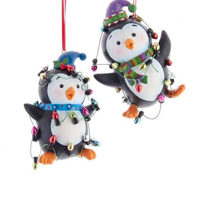 Kurt S. Adler, Inc. - Wholesale Ornament - 3.6"RESIN PENGUINS W/LIGHTS ORNAMENT 2/A0