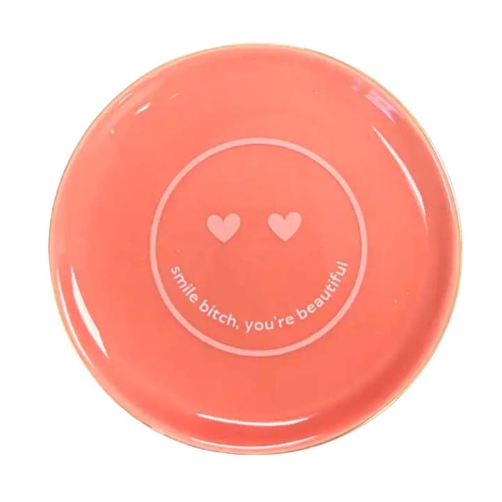 Round Trinket Tray Smile Bitch for wholesale by Properly Improper