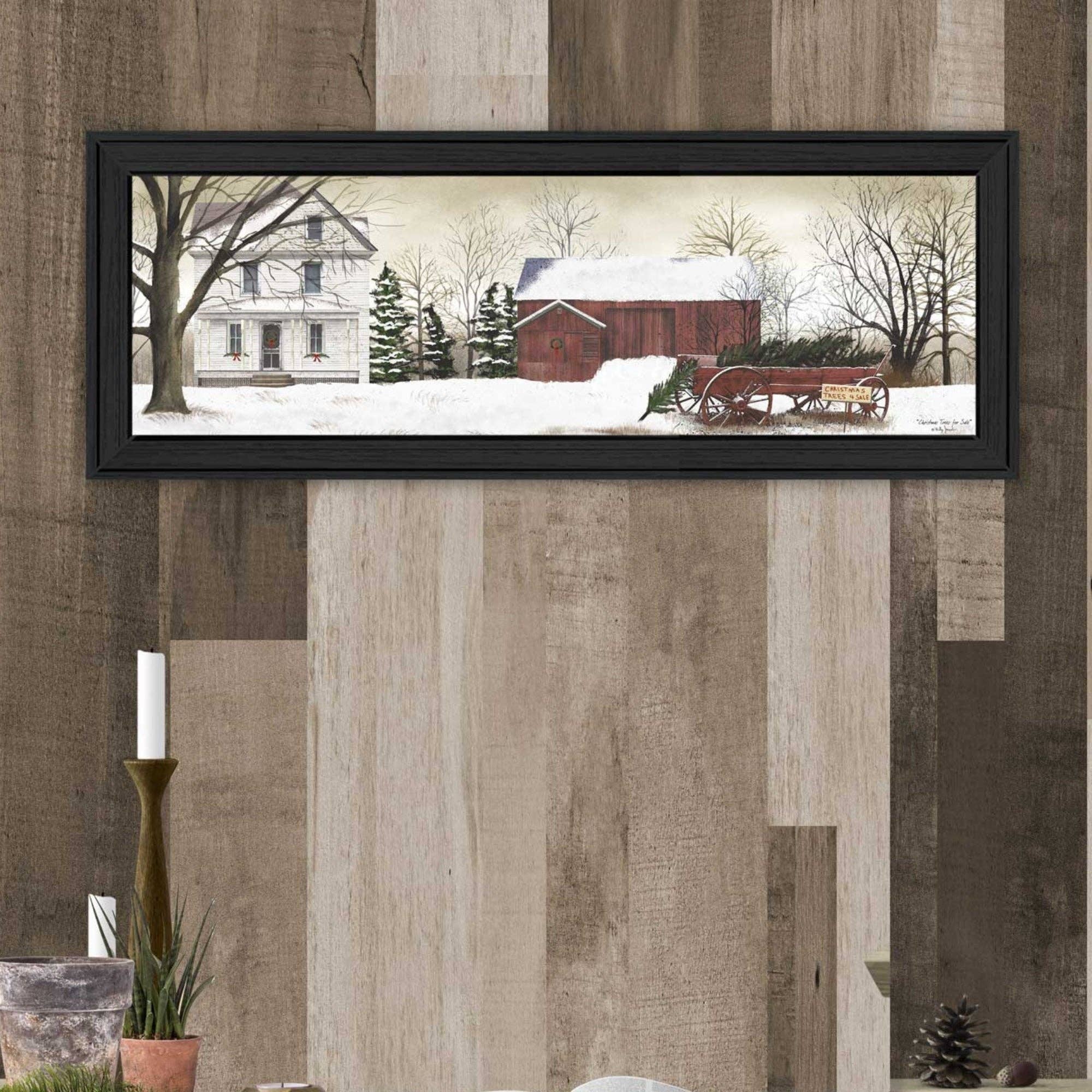 39F Inc. - Wholesale Art Print - 'Christmas Trees for Sale' By Billy Jacobs, Printed Wall Art, Ready To Hang Framed Poster, Black Frame2