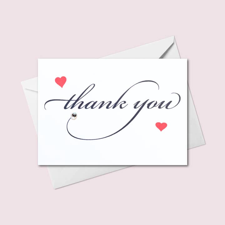 Mini biglietto di ringraziamento - Scritta elegante con cuori per la vendita all'ingrosso da parte di Russell Jeffery Design by Off By Heart Design