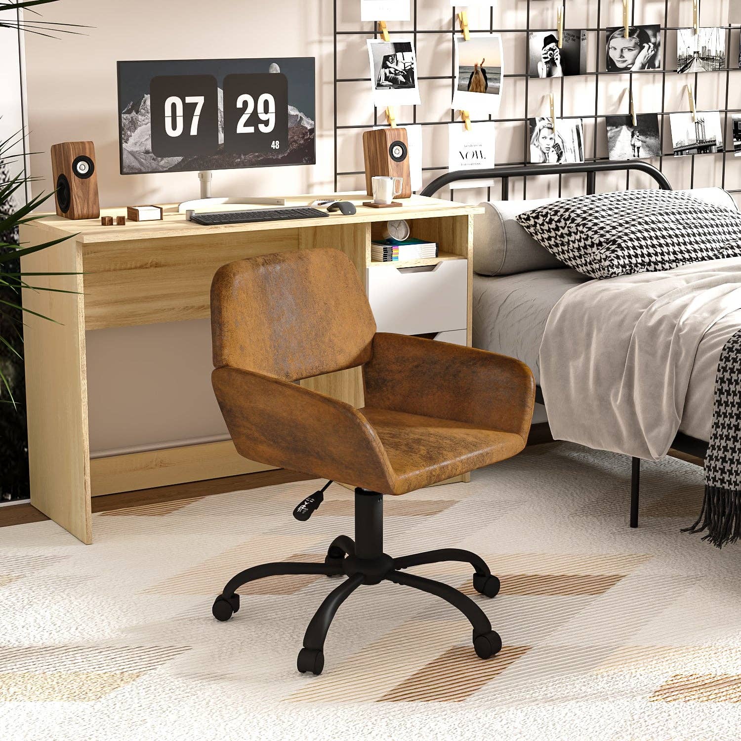 Urban Meuble - Wholesale Chair - Vintage office chair in suede fabric, swivel, height adjustable with 5 casters ROSS KD SUEDE BROWN BLACK9