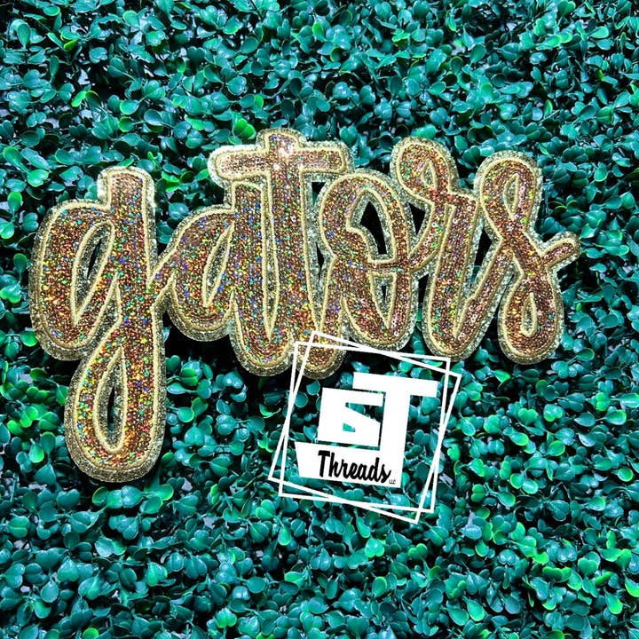 6j Threads LLC - Wholesale Patch - Gold Cursive Sequin Gators....Patches Only