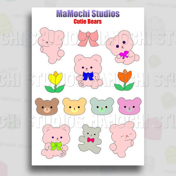 Sticker Sheet - Cutie Bears - Teddy Cottagecore Bear Sticker for wholesale by MaMochi Studios