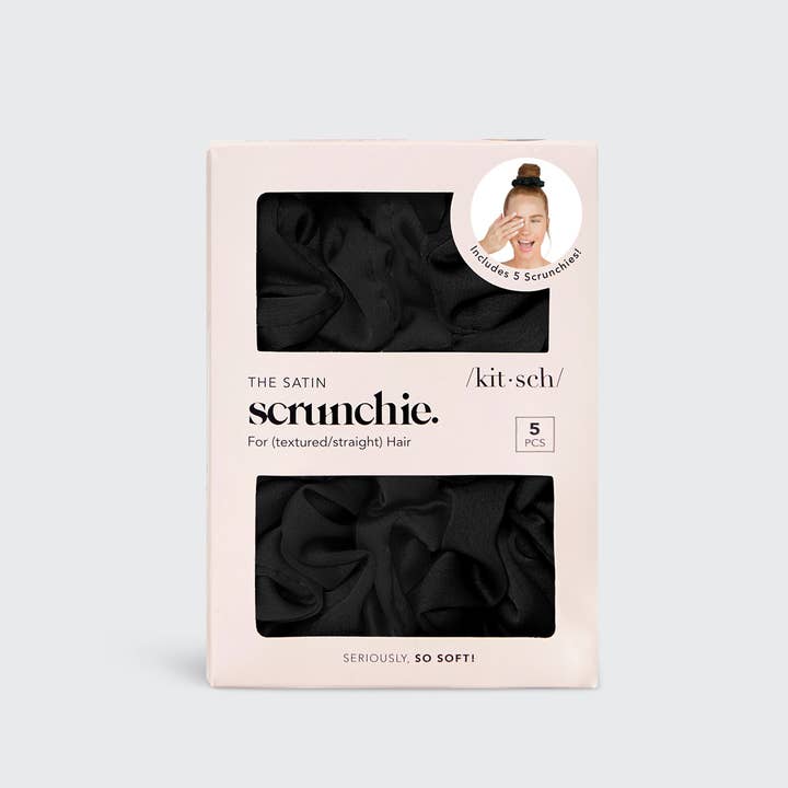 KITSCH - Wholesale Scrunchie - Women's - Satin Sleep Scrunchies 5pc - Black