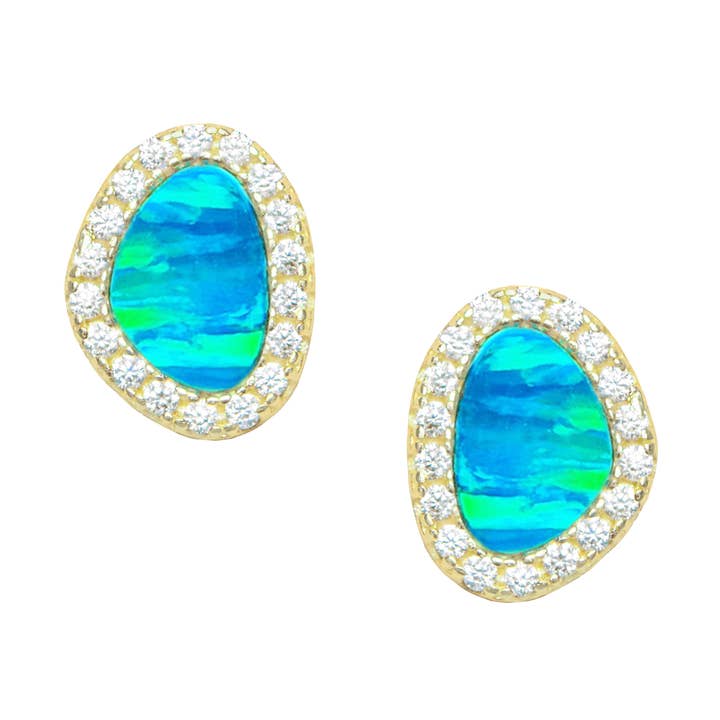 Orecchini a perno con pietra opale per la vendita all'ingrosso da parte di Kamaria Jewelry