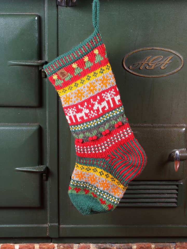Christmas Reindeer Fair Isle Knit Stocking Festive Red for wholesale by Pachamama Ltd