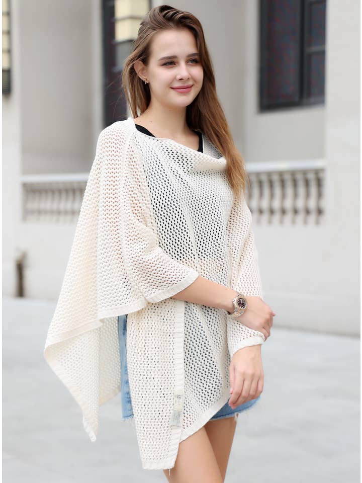 JC Sunny Fashion - Wholesale Poncho - Women's - JC063339 5 colors--Pull Over Free Style Hollow-out Poncho1