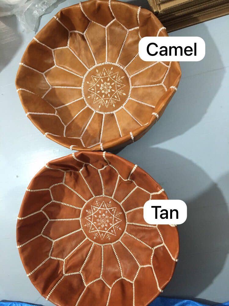 marrakeshop - Venta al por mayor Puf - Puf marroquí de cuero redondo de primera calidad en camello y marrón, 100 unidades0