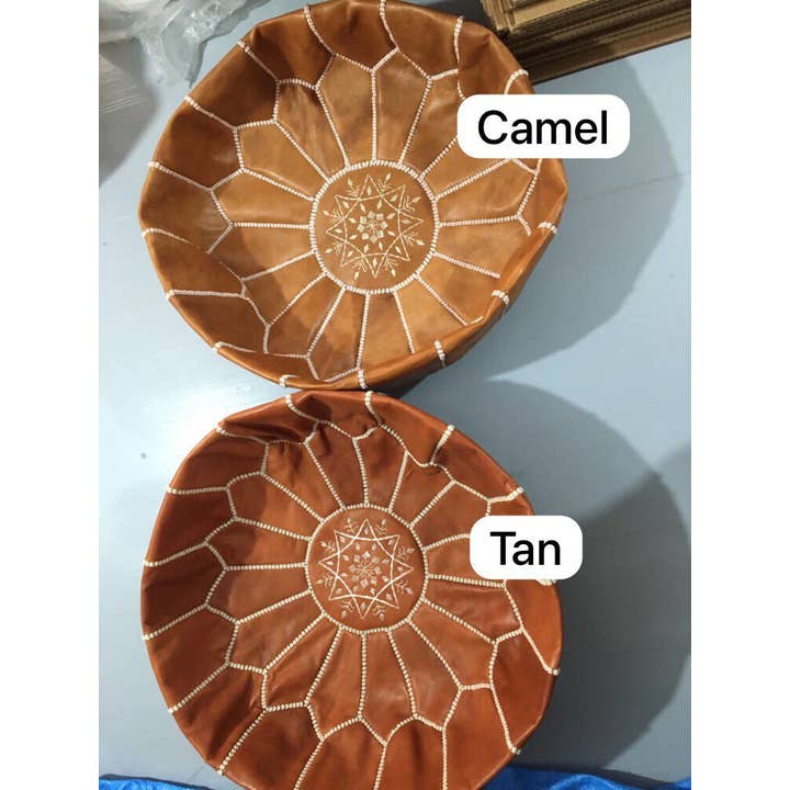 marrakeshop - Venta al por mayor Puf - Puf marroquí de cuero redondo de primera calidad en camello y marrón, 100 unidades