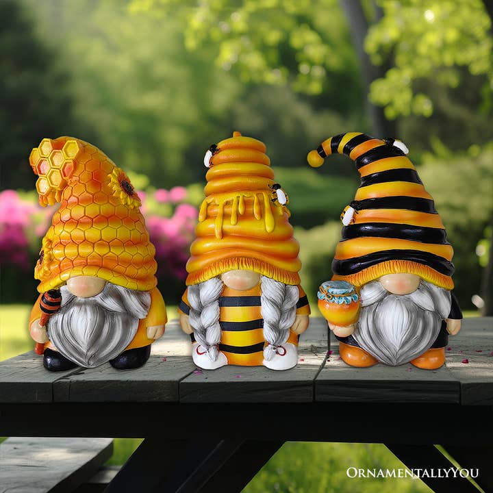 OrnamentallyYou - Wholesale Decorative Figurine - Buzzy Trio Set of Three Bumble Bee Gnome Figurines0