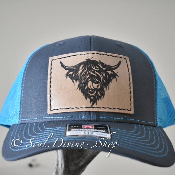 Leather Hat Patches - Highland Cow with Tongue for wholesale by Prairie Buffalo