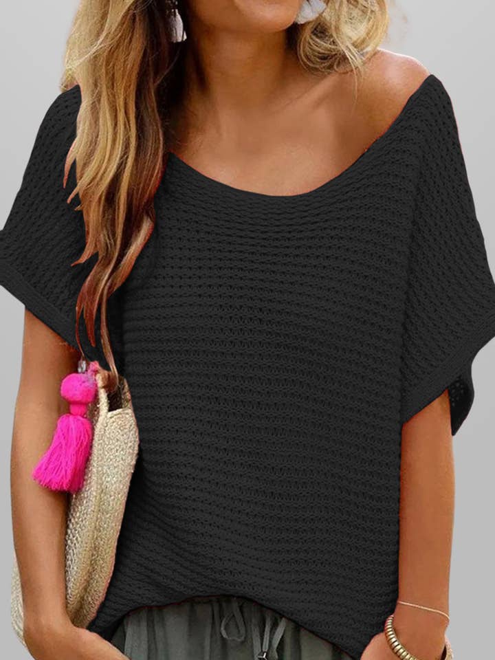 Wholesalesir - Wholesale Knit Top - Women's - Round Neck Solid Color Short Sleeved Knitted Top