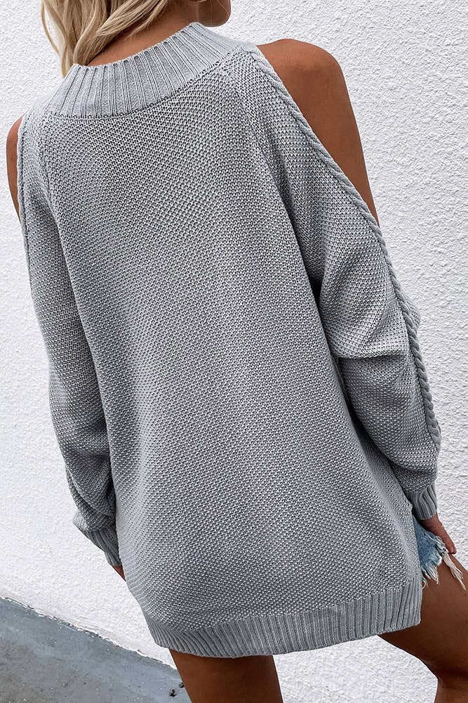 UNISHE - Wholesale Knit Sweater - Women's - TOPW897 Cold Shoulder Knit O-neck Sweater5