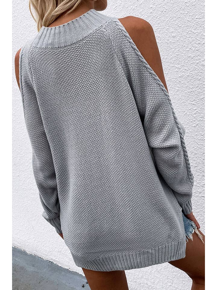 UNISHE - Wholesale Knit Sweater - Women's - TOPW897 Cold Shoulder Knit O-neck Sweater5