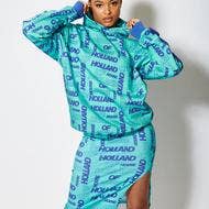 House Of Holland - Wholesale Hoodie - Women's - House of Holland All Over Blue Monogram Printed Hoodie