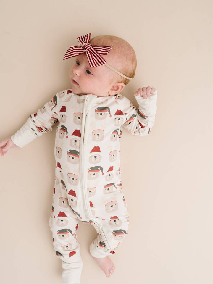 Little One Shop - Wholesale Sleepsuit - Baby - Beige Christmas Bears Bamboo Sleeper