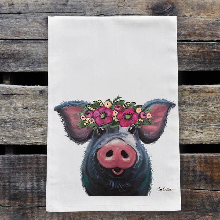Pig Flour Sack Towel, Farm Animal Tea Towel, Pig Tea Towel for wholesale by Hippie Hound Studios