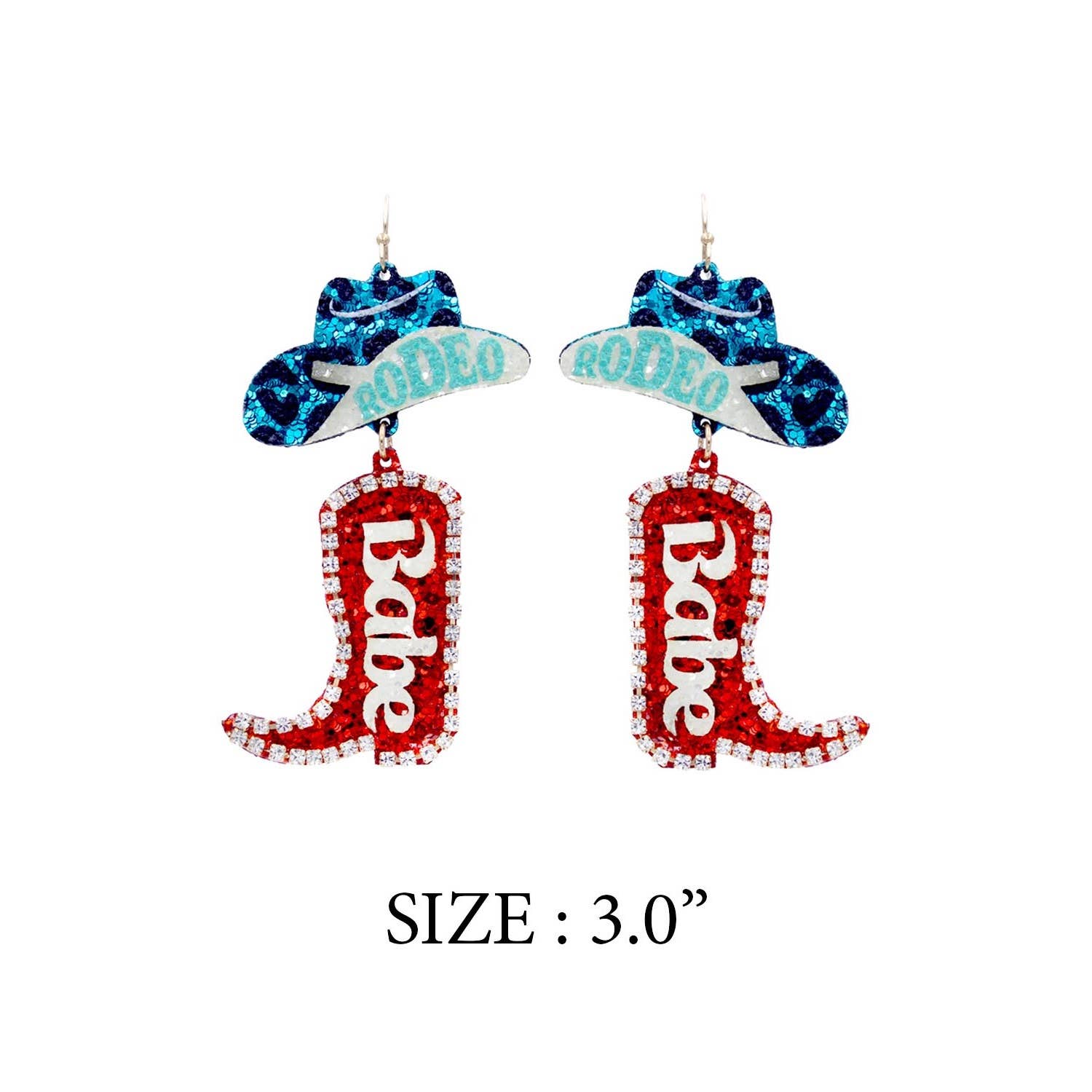 JHP Collection - Wholesale Dangle Earrings - RODEO BABE HOOK EARRING OF GLITTER COW BOY HAT AND BOOTS
9
