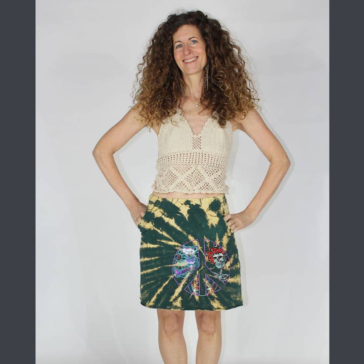 Jayli Clothing – Großhandel Rock – Damen – DER WHEEL MINI ROCK Baumwoll-Lycra Minirock mit Grateful Dead1