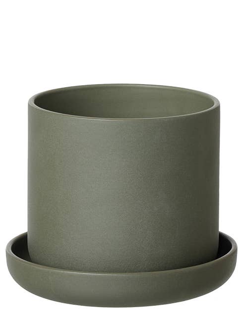 ANNA pot w/saucer1, sand finish, Burnt Olive for wholesale by Lübech Living