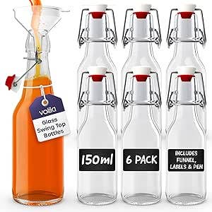 Jara Trading - Wholesale Milk/Juice Bottle - Swing Top Bottles  - Glass Bottles with Stoppers for Homebrewing, Storage and Condiments - Flip Top Bottles for Crafts and DIY Projects, Decorative Glass Water Bottle with Lids5