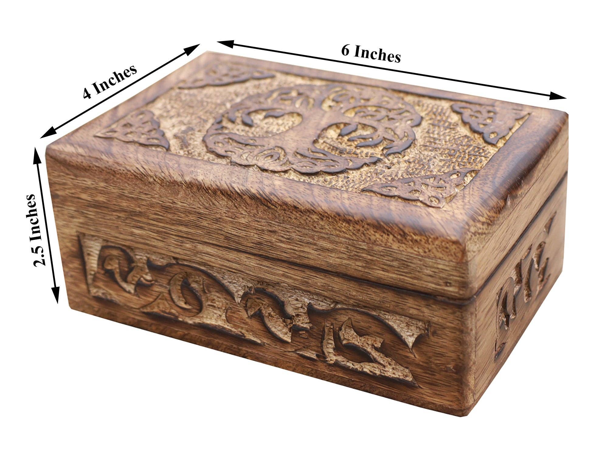 Lungta Imports – wholesale Jewellery box/organiser – Celtic Tree Of Life Hand Carved Jewelry Storage Keepsake Wooden Box1