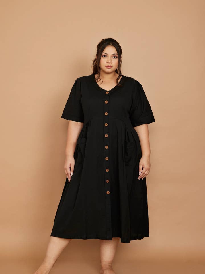 Cotton Flax Dress in Black for wholesale by Pana Mina