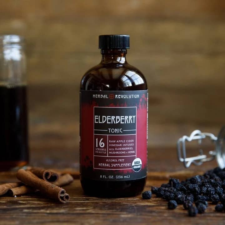 Herbal Revolution Farm + Apothecary - Wholesale Tincture - Elderberry Tonic: Raw ACV w/Mother, Immune Support