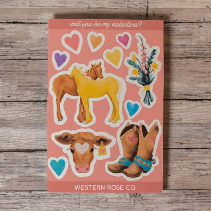 Feuille d'autocollants Cowgirl Valentine pour la vente par Western Rose Studios