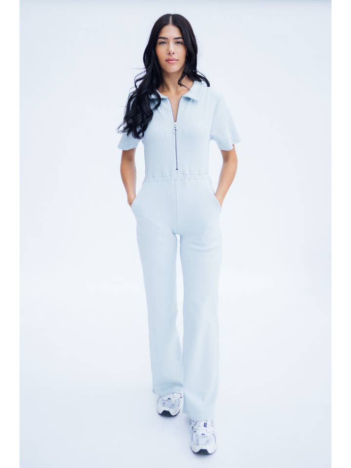 Wildflo Studio - Wholesale Jumpsuit - Women's - Ribbed Polo Jumpsuit Silver
