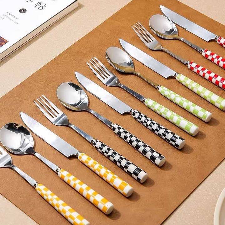 INSPECIAL HOME - Wholesale Flatware Set - Set Of 6 Pcs Modern Checkered Flatware Cutlery Silverware4