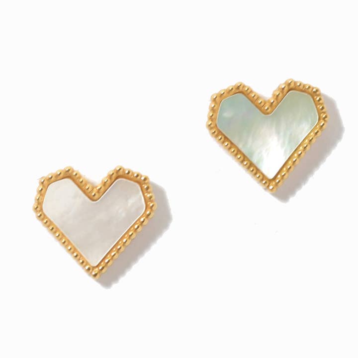 mother of pearl heart stud earring for wholesale by SOPHIA WHOLESALE